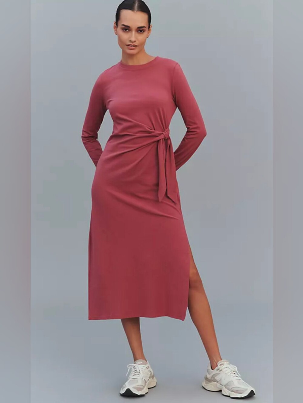 anthropologie daily practice tie breaker long sleeve midi dress Dusted Plum | S